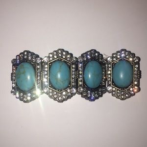 Turquoise stone and rhinestone bracelet